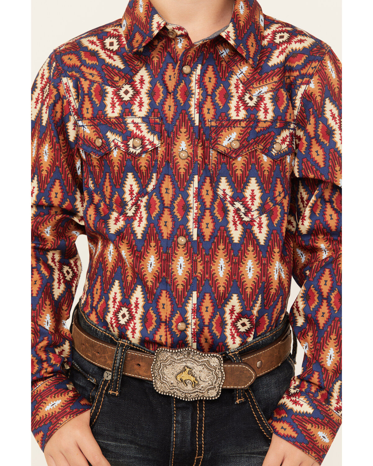 Image #3 - Cody James Boys' Sioux Falls Southwestern Print Long Sleeve Snap Western Shirt, Red, hi-res