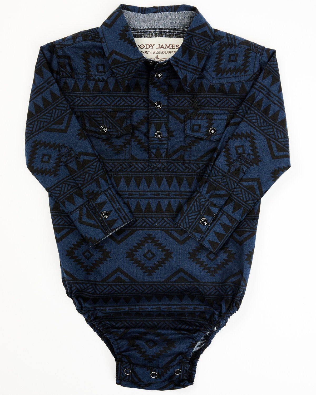 Cody James Infant Boys' Machine All-Over Print Long Sleeve Snap Western Onesie, Light Blue, hi-res
