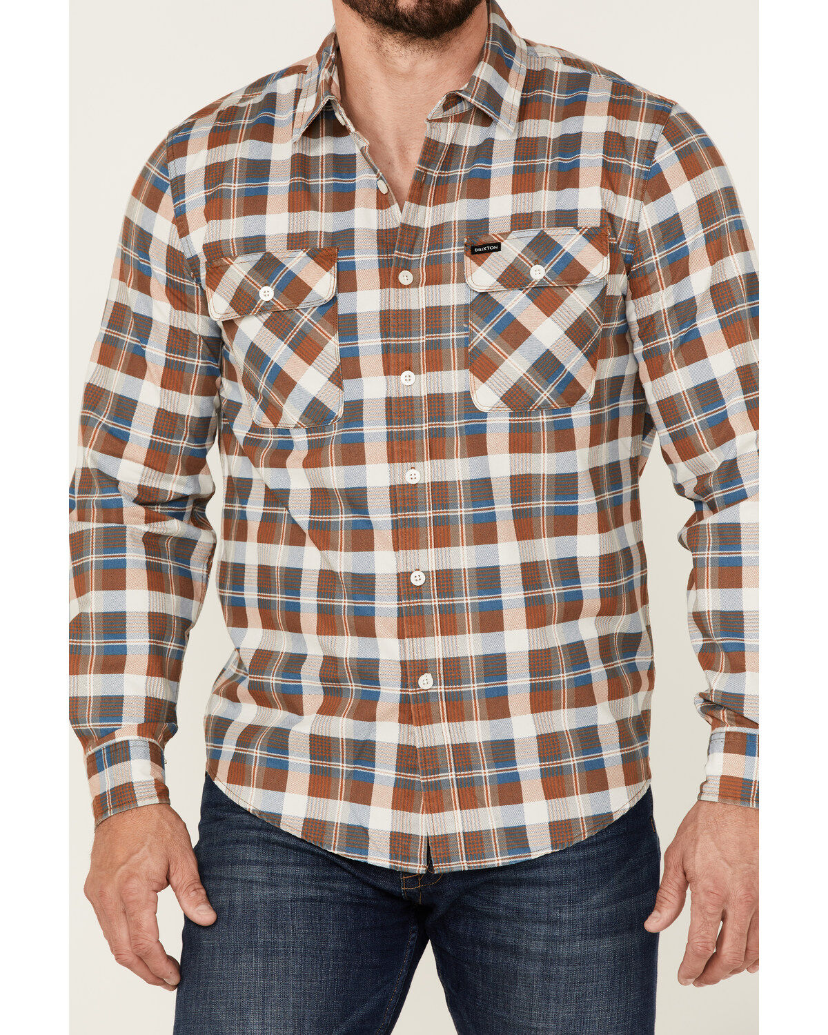 Image #3 - Brixton Men's Bowery Summer Weight Plaid Button-Down Western Shirt, Orange, hi-res