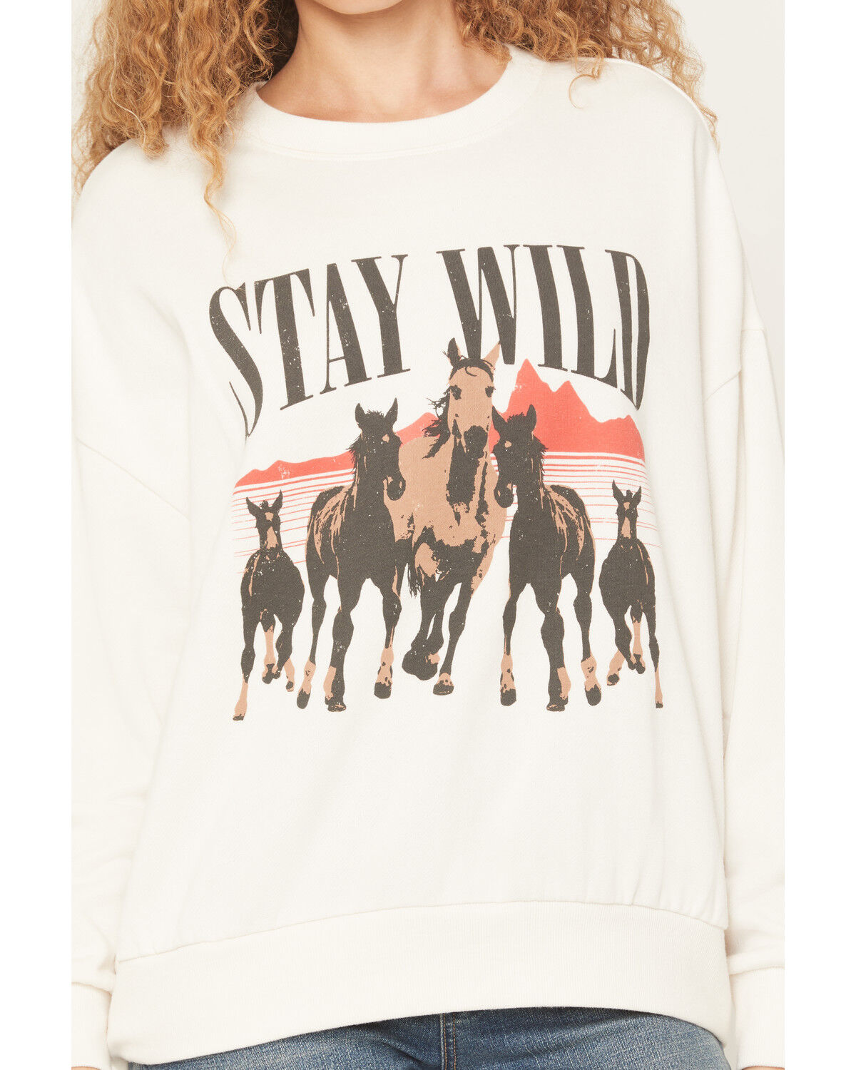 Image #3 - White Crow Women's Stay Wild Horse Print Crewneck Sweatshirt, White, hi-res