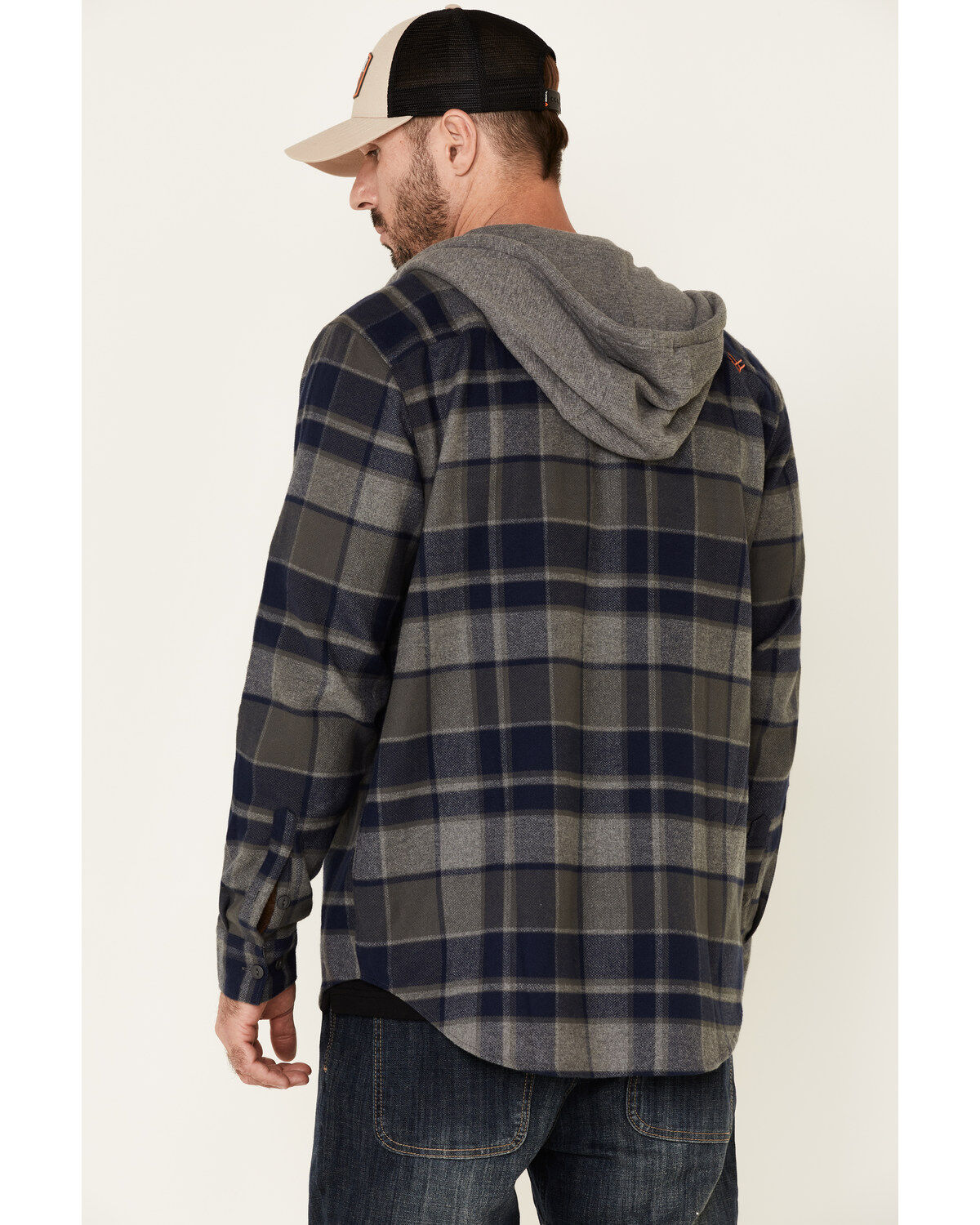 Image #5 - Hawx Men's Dark Gray Townsend Plaid Hooded Long Sleeve Flannel Work Shirt, , hi-res