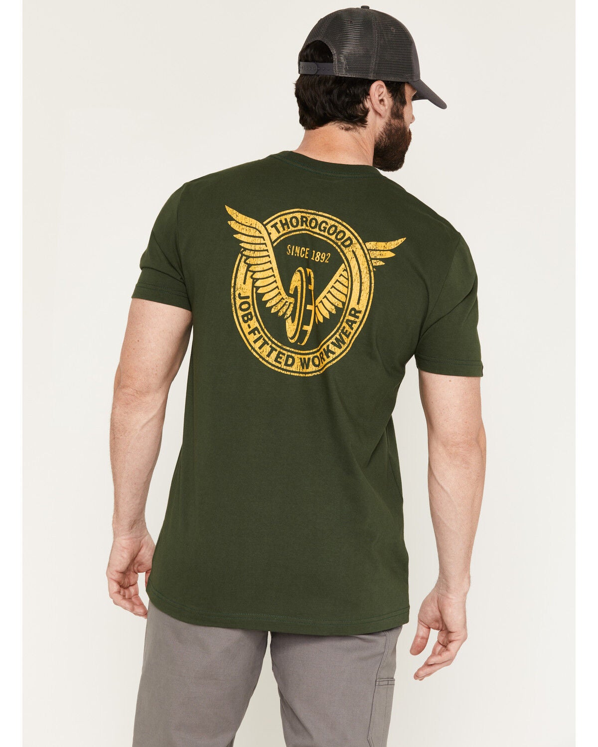 Image #1 - Thorogood Men's USA Wing & Wheel Short Sleeve Graphic T-Shirt, Green, hi-res