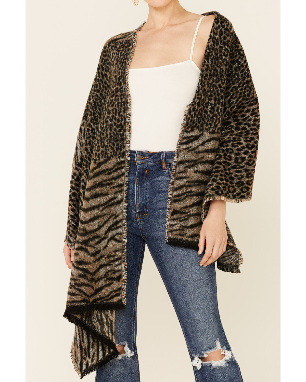 Image #3 - Shyanne Women's Woven Animal Print Shawl, Tan, hi-res