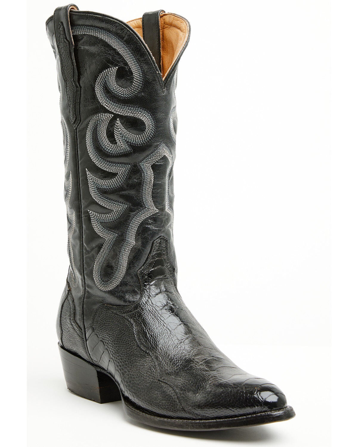 El Dorado Men's Handmade Ostrich Leg Western Boots - Round Toe, Black, hi-res