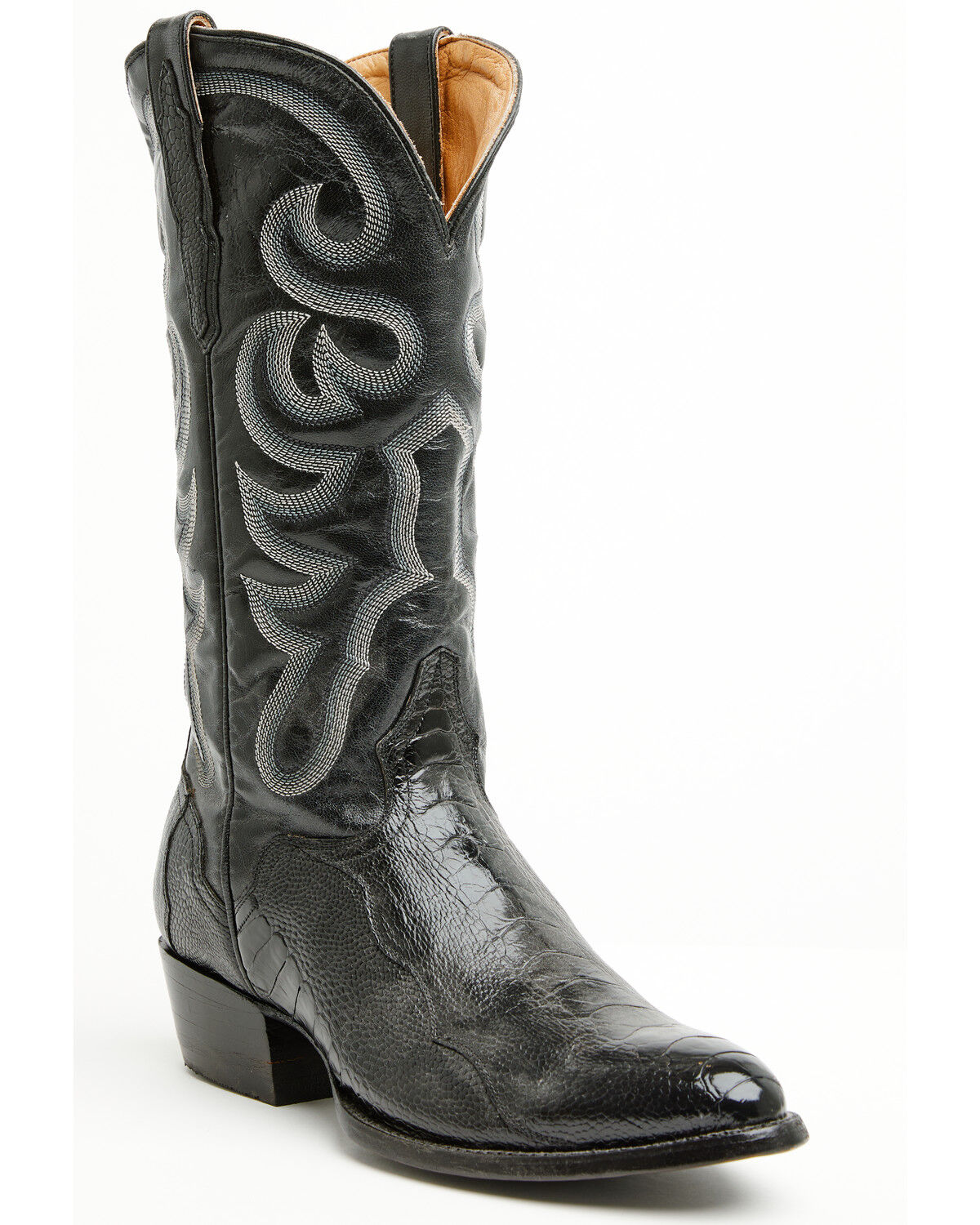 Image #1 - El Dorado Men's Handmade Ostrich Leg Western Boots - Round Toe, Black, hi-res