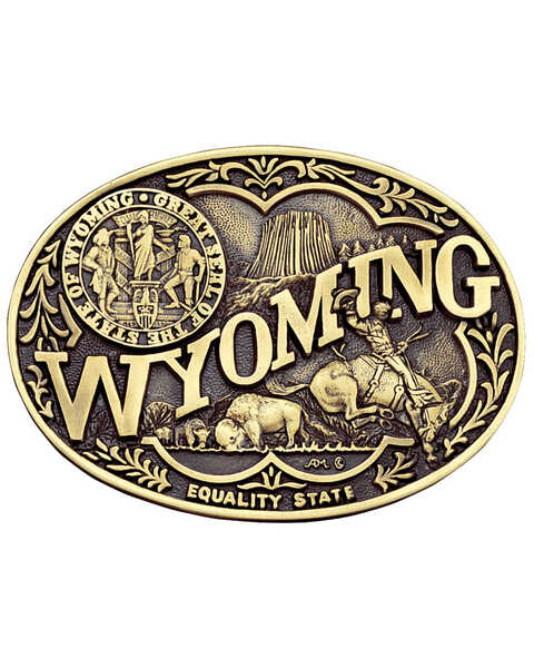 Image #1 - Montana Silversmiths Wyoming State Belt Buckle, Gold, hi-res