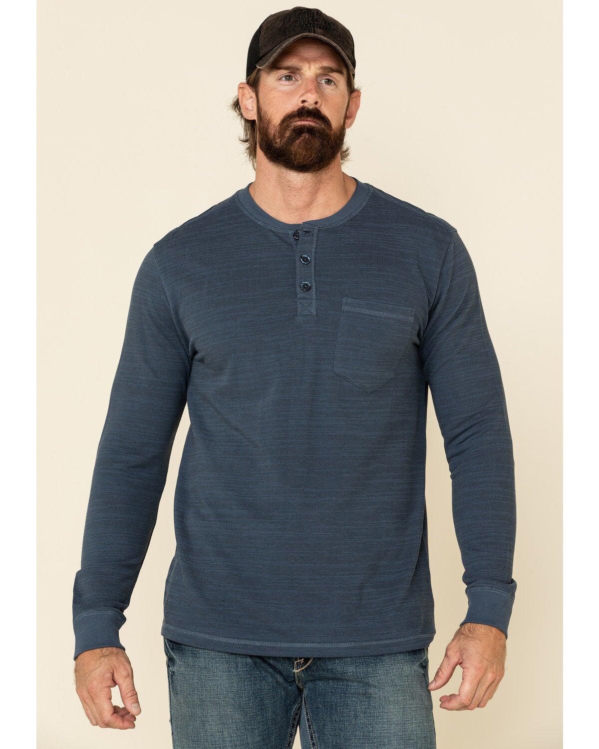 Image #1 - Moonshine Spirit Men's Blue Woodbourne Henley Button Long Sleeve Shirt , , hi-res