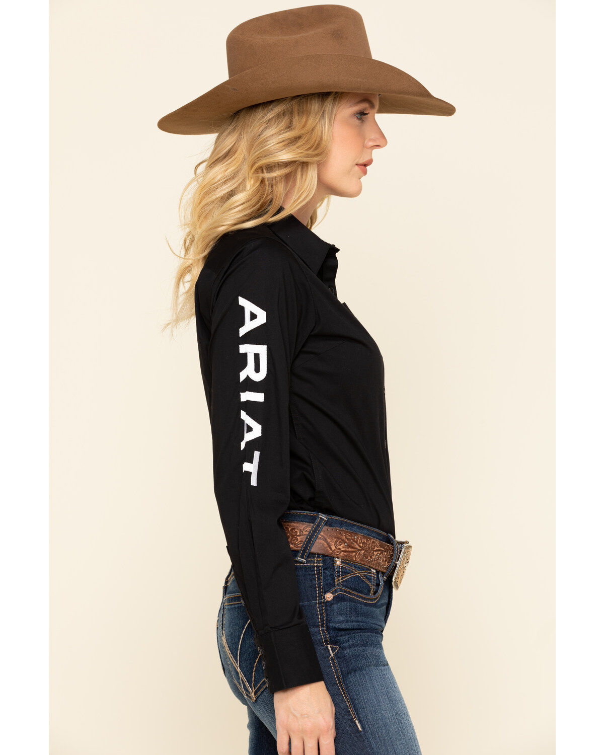 Image #3 - Ariat Women's Team Kirby Stretch Logo Long Sleeve Shirt, Black, hi-res