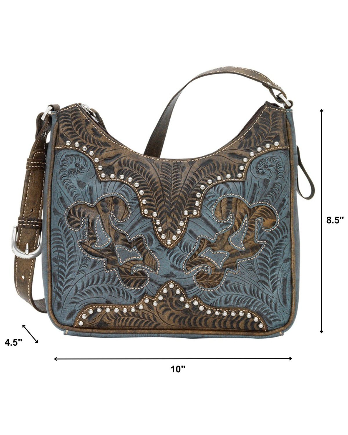 Image #3 - American West Annie's Secret Zip Top Shoulder Bag, Blue, hi-res