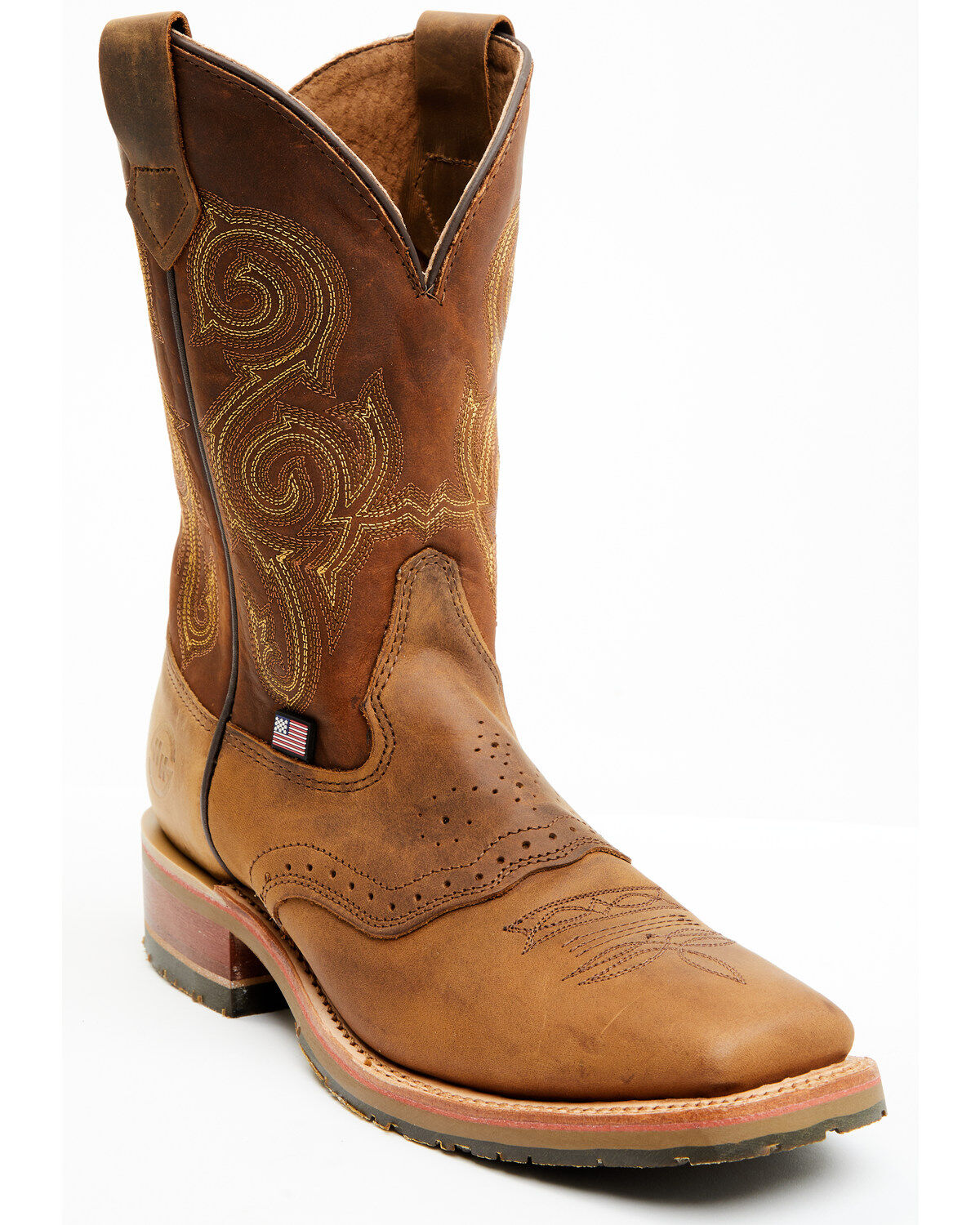 Double H Men's Boot Barn Exclusive 11" Domestic I.C.E&trade; Saddle Vamp Western Boots - Broad Square Toe, Brown, hi-res