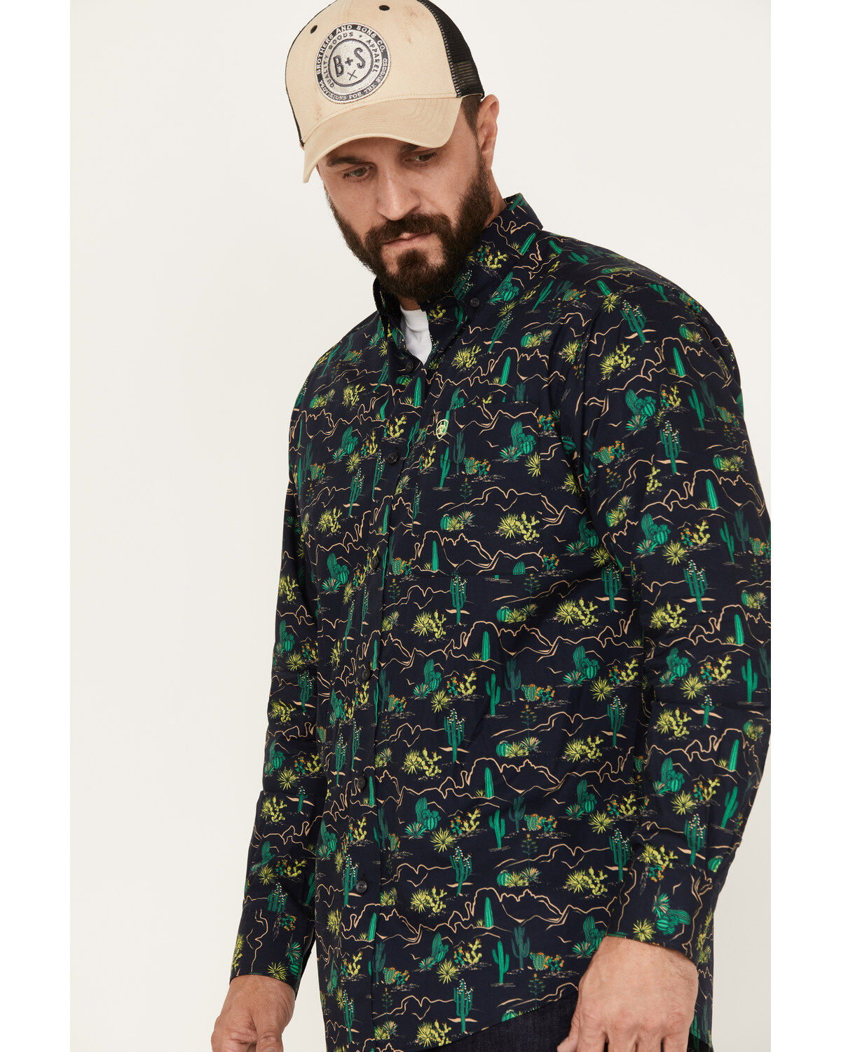 Image #2 - Ariat Men's Beckett All-Over Desert Print Button-Down Western Shirt, Navy, hi-res