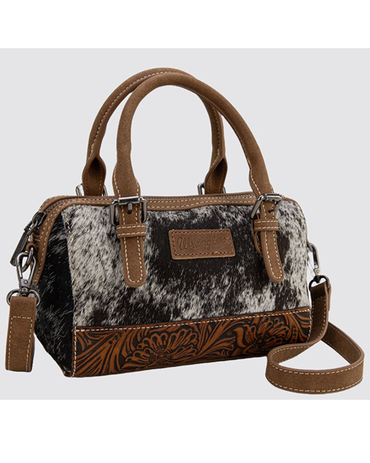 Product Name:  Wrangler Women's Genuine Cowhide Tooled Barrel Crossbody Bag