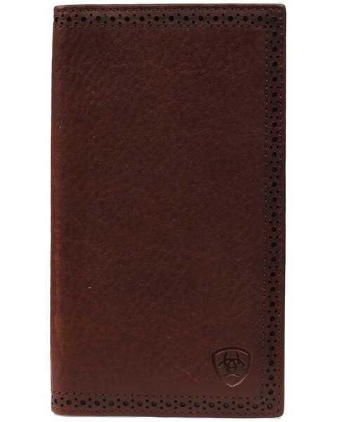 Ariat Men's Rodeo Bi-Fold Leather Checkbook Cover Wallet, Copper, hi-res