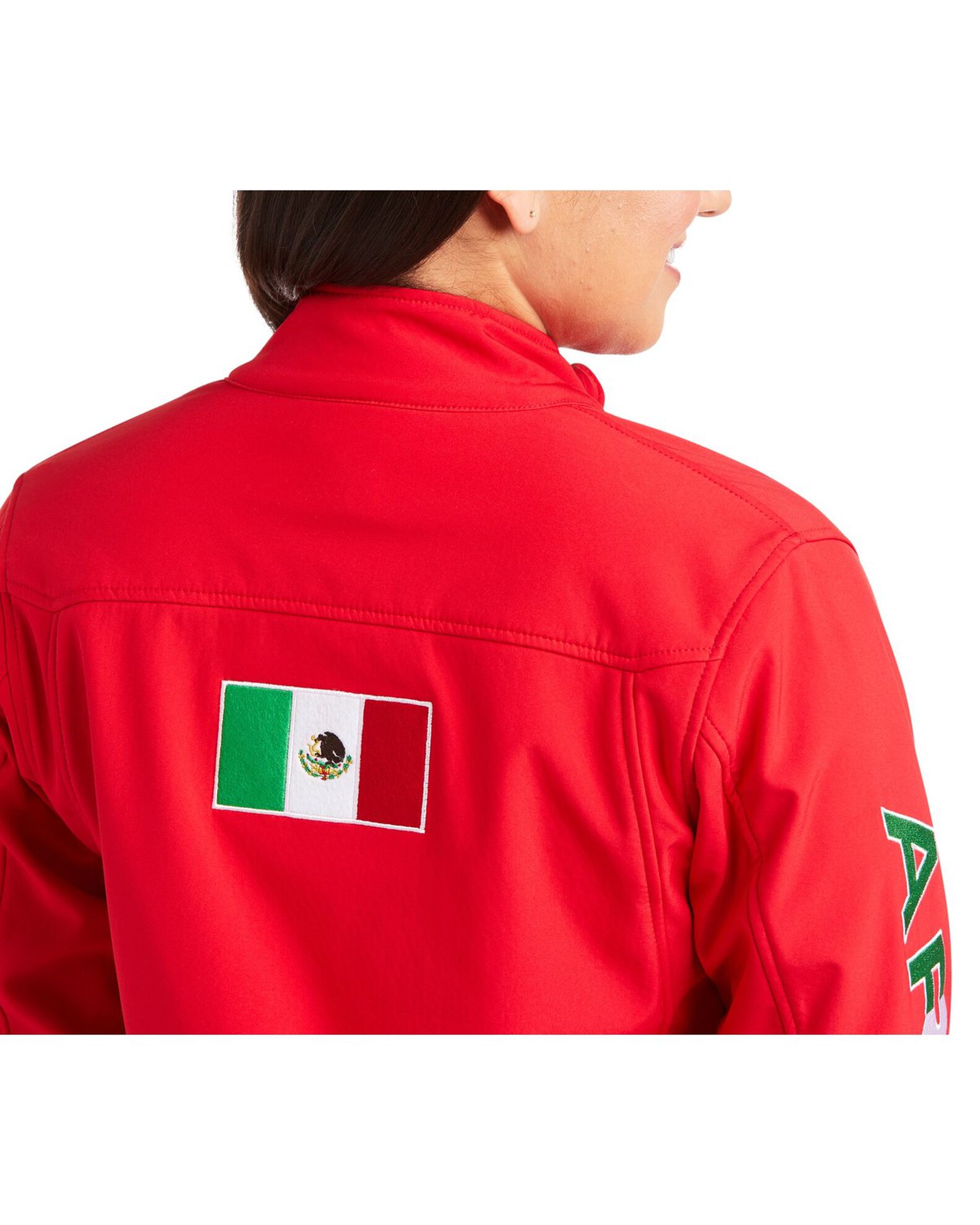 Image #2 - Ariat Women's Team Mexico Softshell Zip-Up Water Repellent Jacket, Red, hi-res