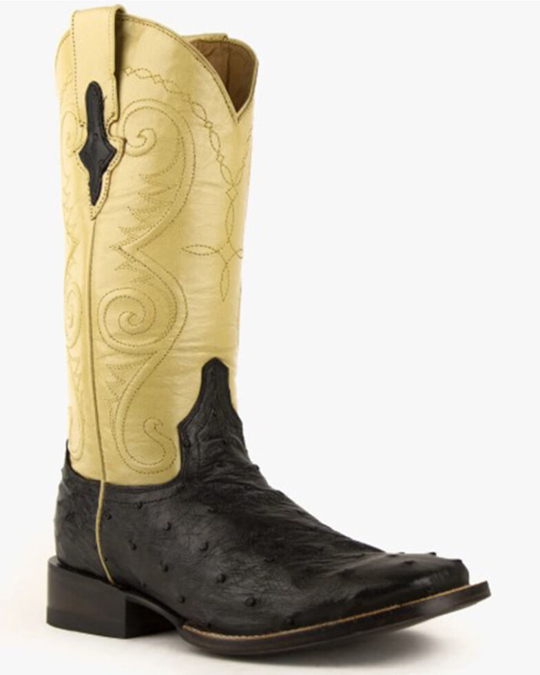 Ferrini Black Full Quill Ostrich Cowgirl Boots - Wide Square Toe, Black, hi-res