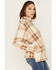 Stillwater Supply Women's Plaid Print Sherpa Quarter Zip Sweater, Tan, hi-res