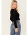 Rock & Roll Denim Women's Leopard Print Velvet Long Sleeve Cinch Crop Top, Black, hi-res