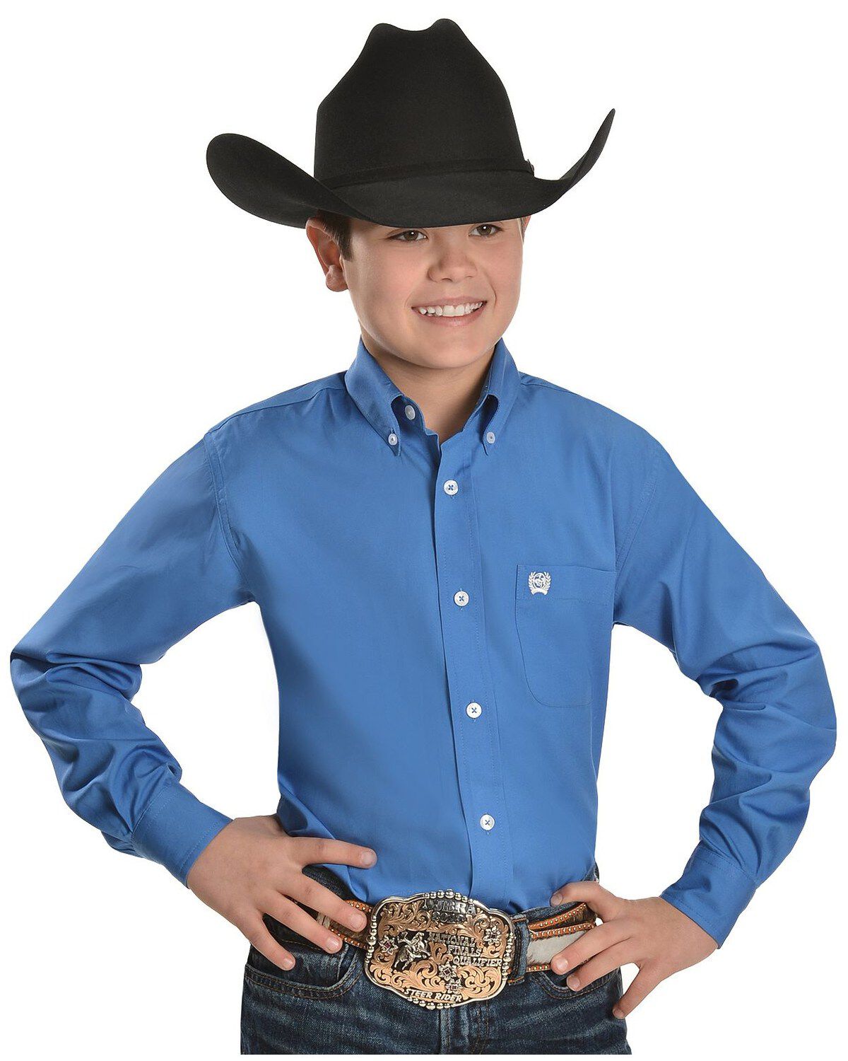 Image #1 - Cinch ® Boys' Blue Button Shirt - 5-16, , hi-res