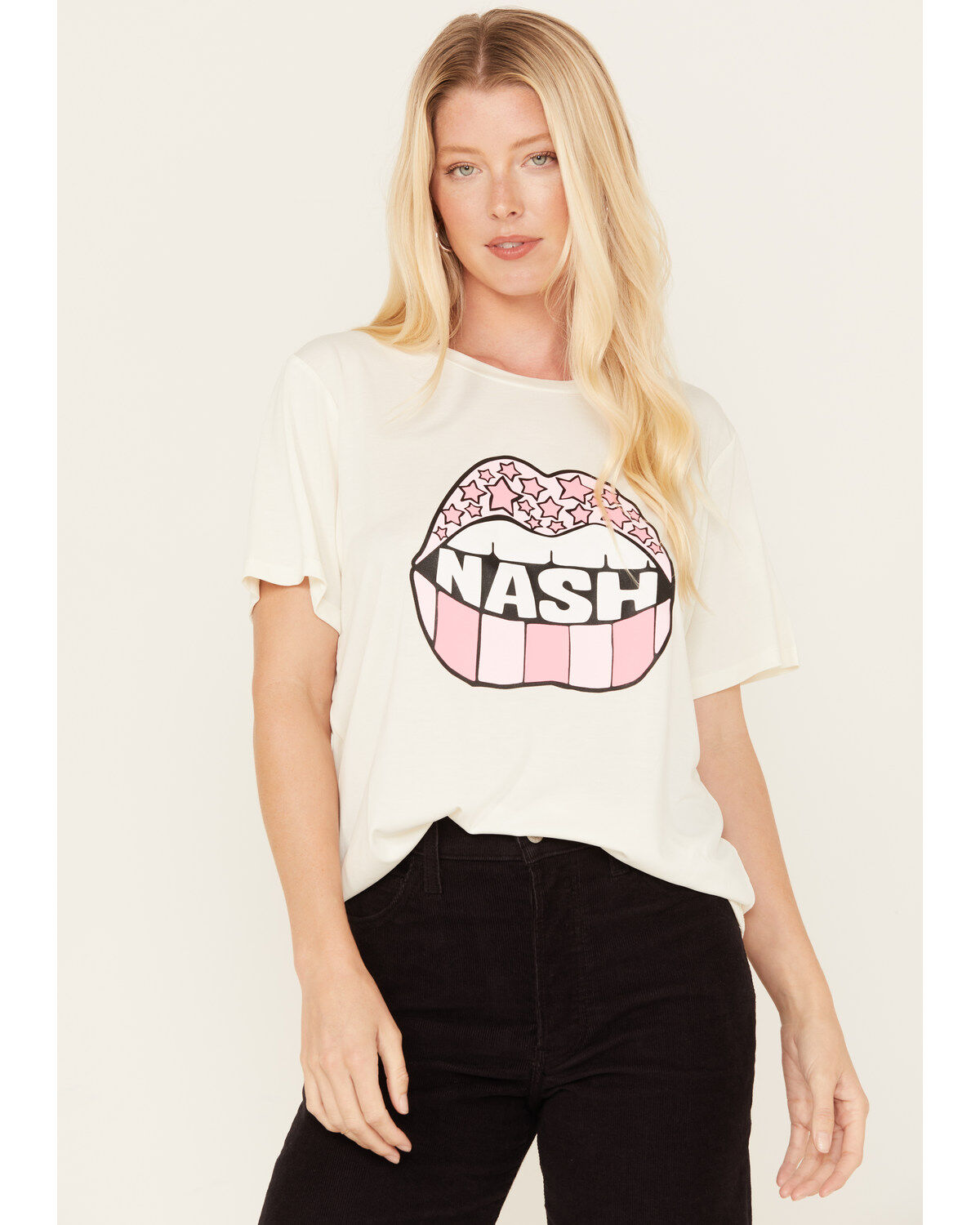 Image #1 - The NASH Collection Women's Nash Lips Graphic Tee, White, hi-res