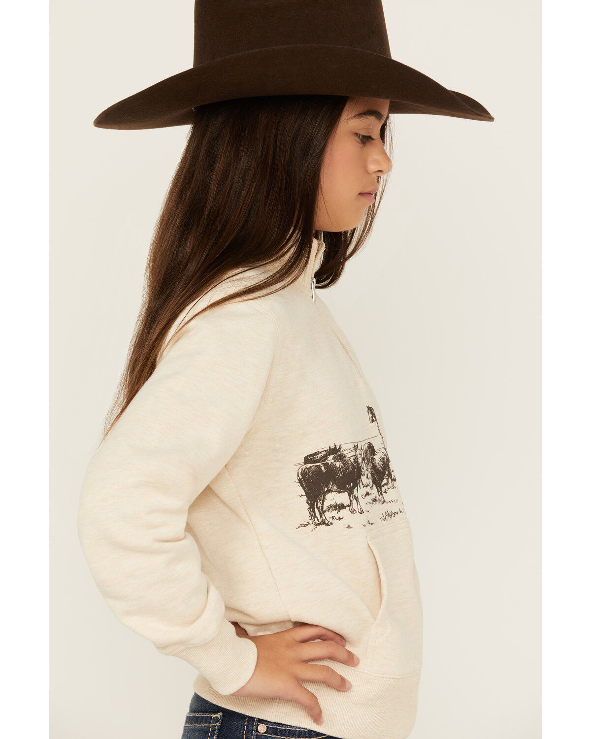 Image #2 - Ariat Girls' Horses Graphic Pullover, Beige, hi-res