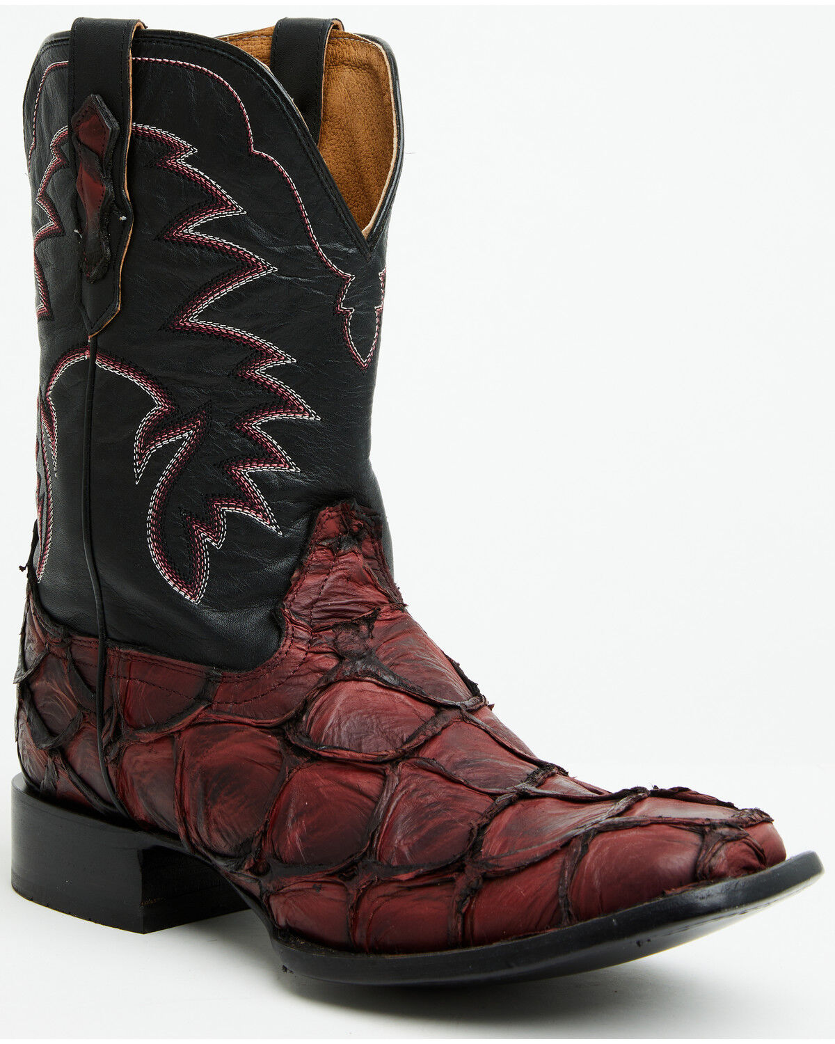 Image #1 - Cody James Men's Exotic Pirarucu Western Boots - Broad Square Toe, Black Cherry, hi-res