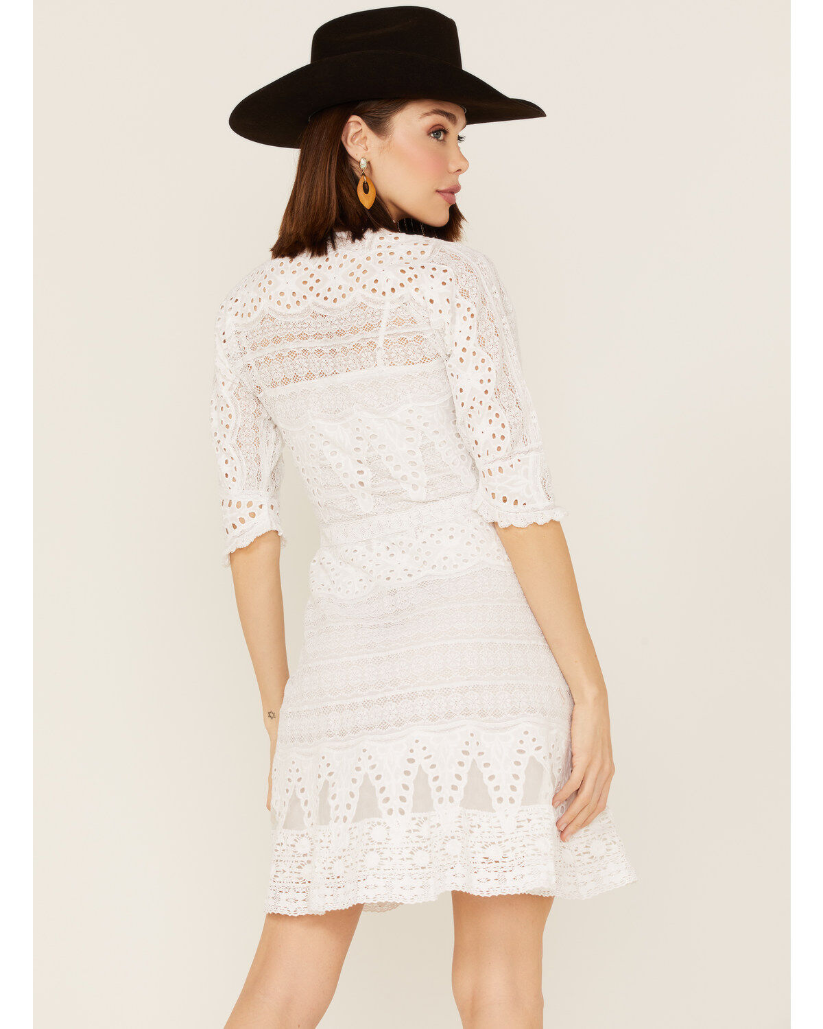 Image #4 - Maia Bergman Women's Vera Eyelet Lace Long Sleeve Mini Dress, White, hi-res