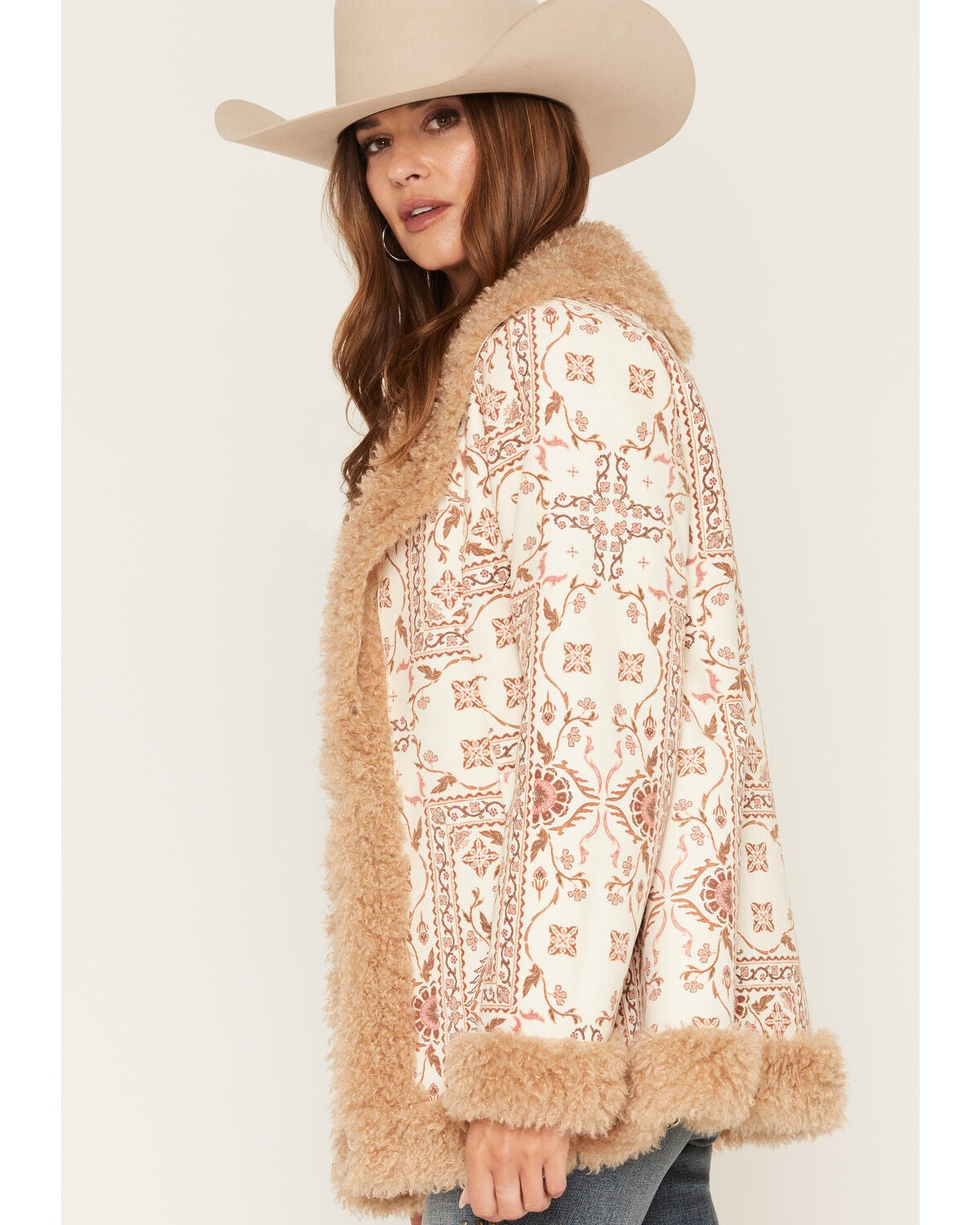 Image #2 - Shyanne Women's Tinsey Tapestry Print Faux Suede Coat, Natural, hi-res