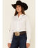 Ariat Women's Team Kirby Leopard Logo Long Sleeve Button Down Stretch Shirt, White, hi-res
