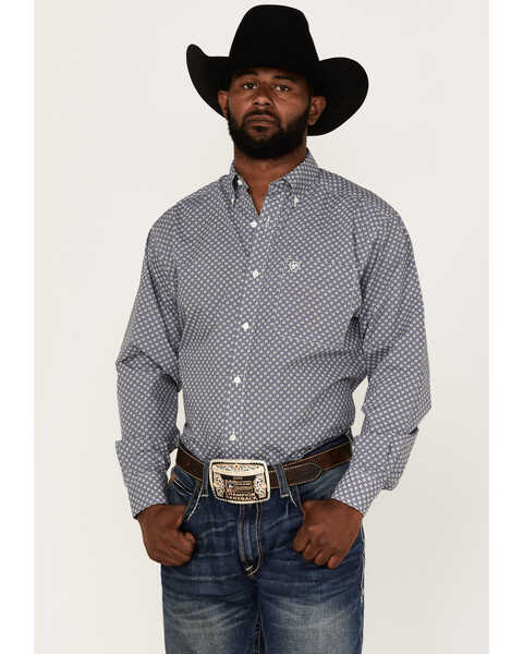 Ariat Men's Bo Geo Print Long Sleeve Button-Down Western Shirt - Big & Tall , Dark Blue, hi-res