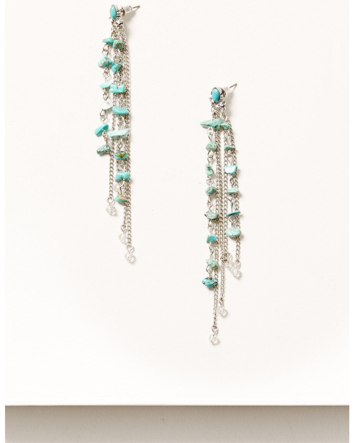 Shyanne Women's Silver & Turquoise Stone Fringe Earrings, Silver, hi-res