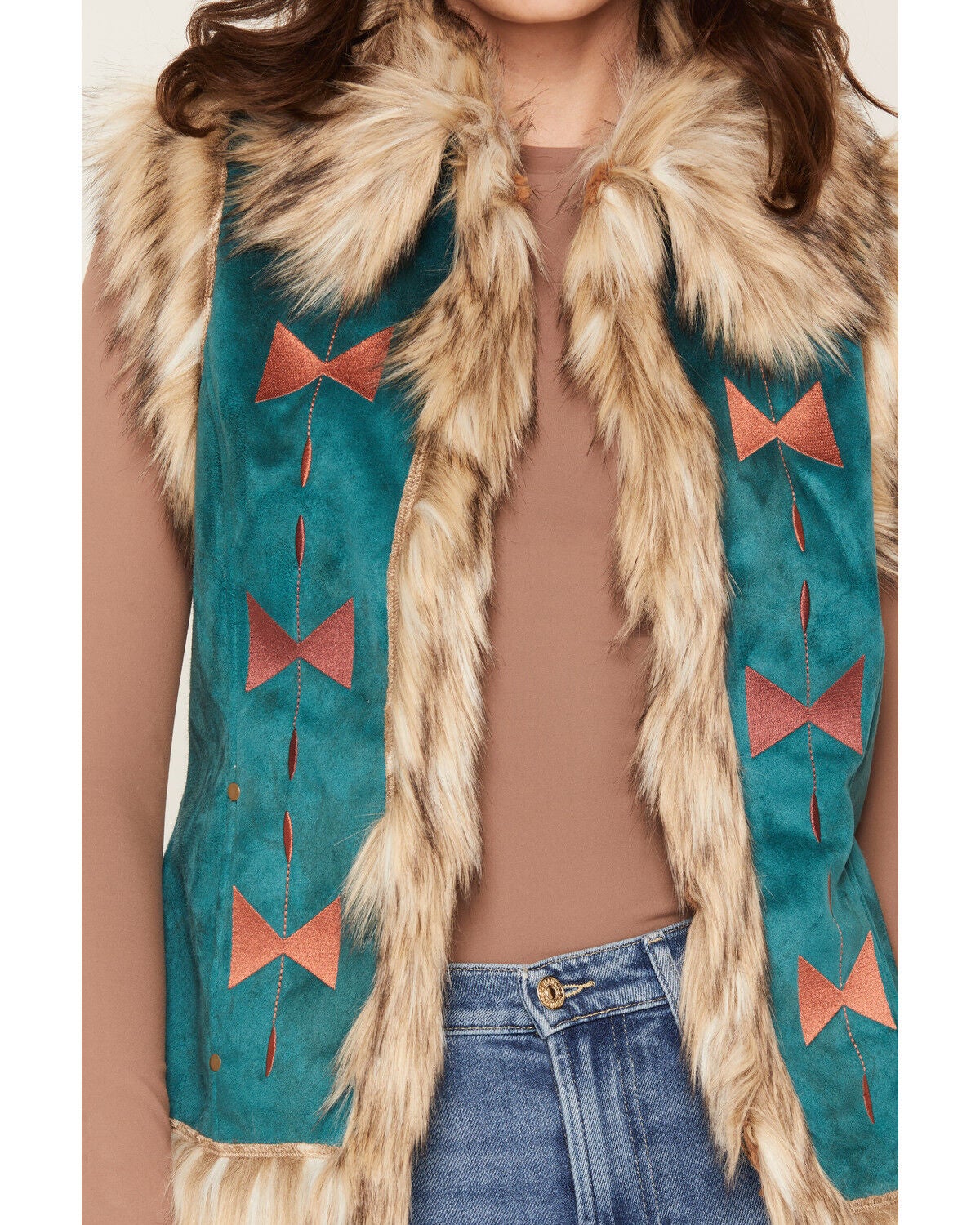 Image #3 - Tasha Polizzi Women's Chateau Faux Suede Embroidered Vest, Teal, hi-res