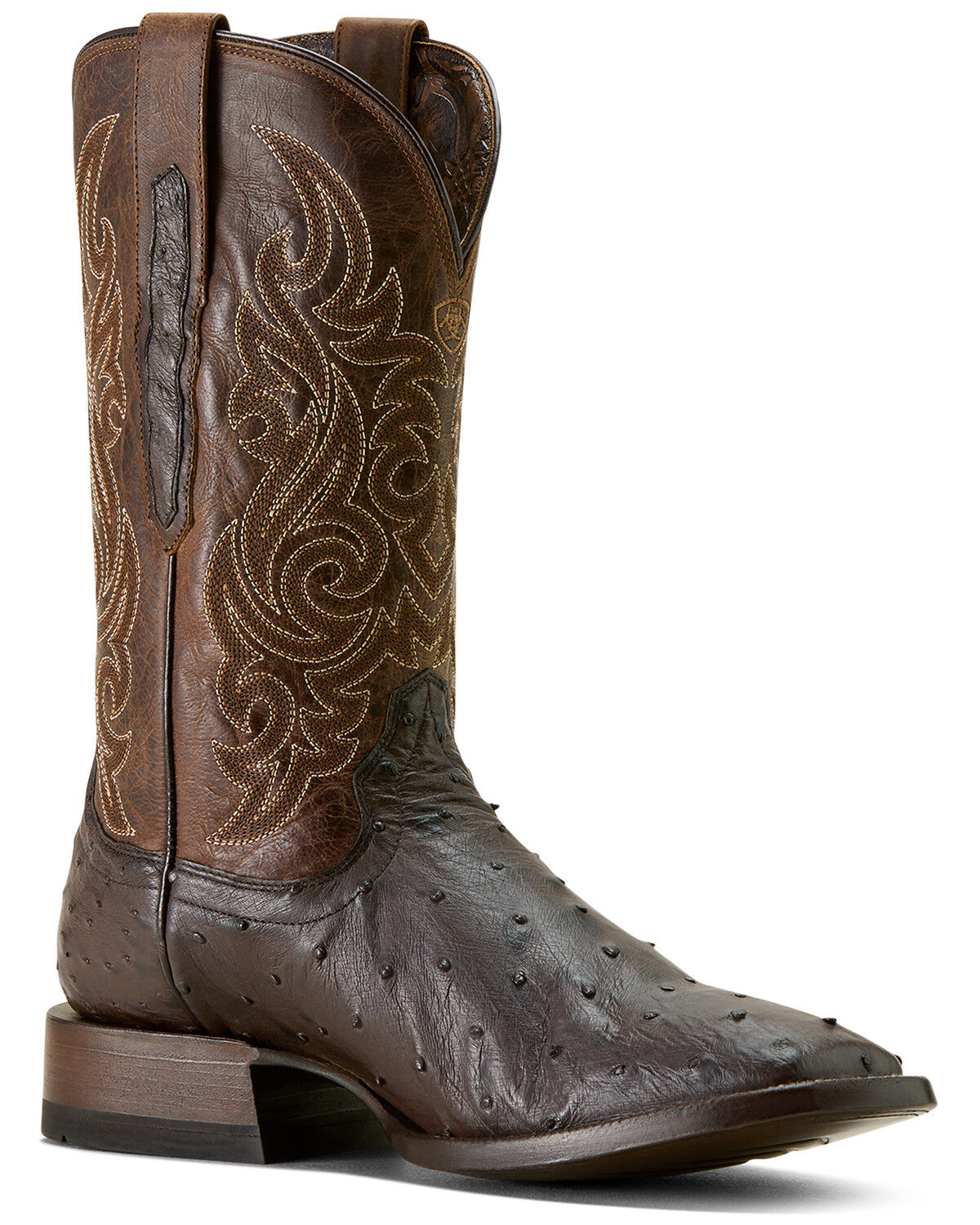 Image #1 - Ariat Men's Classic Cash Exotic Ostrich Western Boots - Broad Square Toe, Brown, hi-res