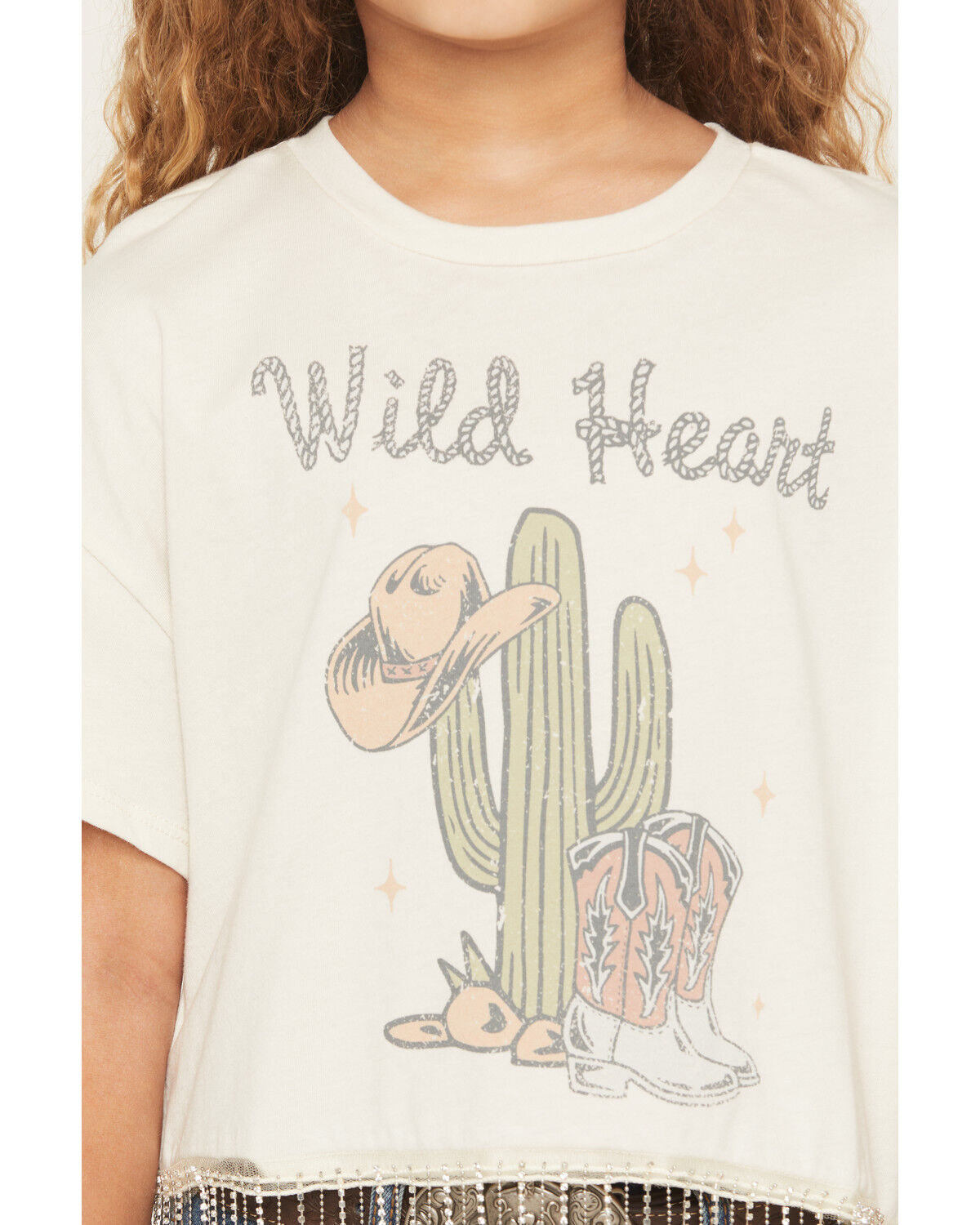 Image #3 - Originality Girls' Wild Heart Chain Fringe Short Sleeve Graphic Tee, Off White, hi-res