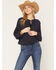 Image #1 - Lovestitch Women's Tonal Sequins Long Sleeve Peasant Top, Navy, hi-res