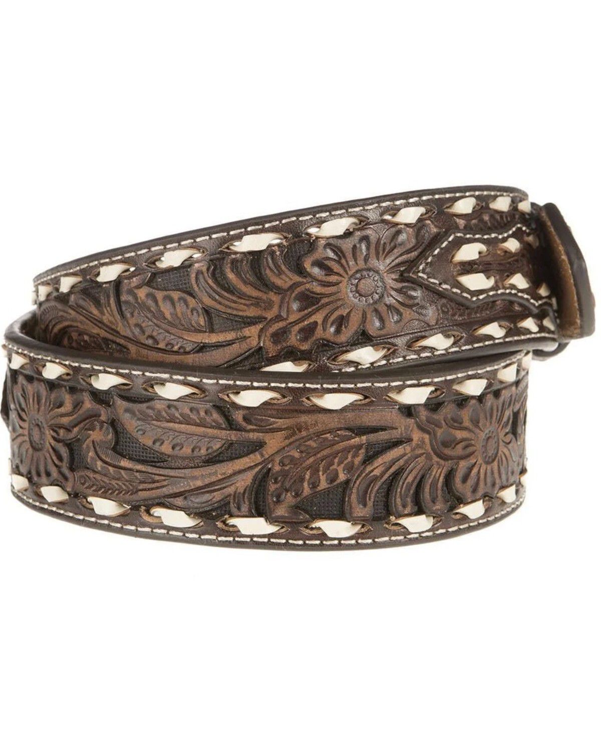 Image #2 - Ariat Men's Tooled Floral Laced Western Belt, Brown, hi-res