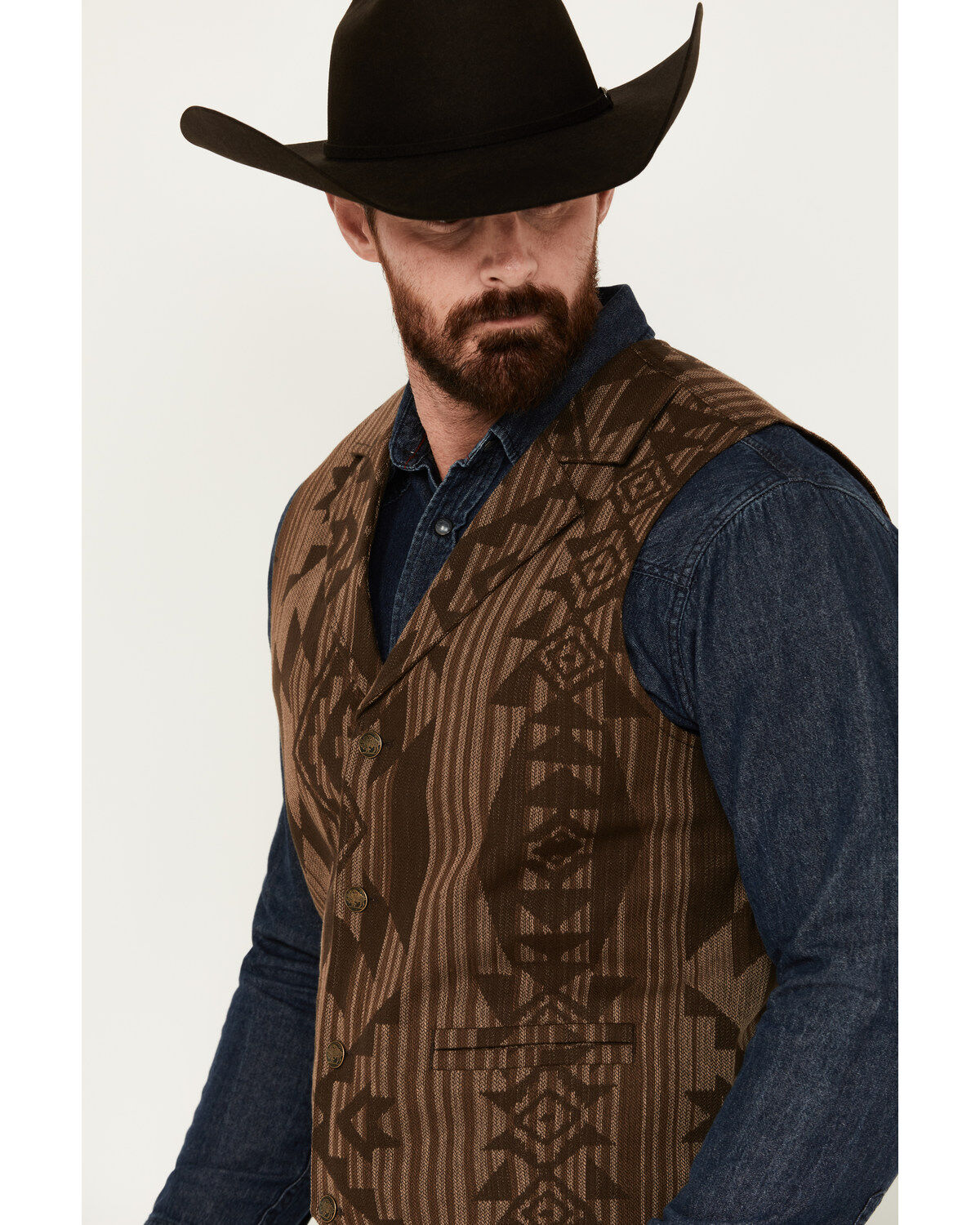 Image #2 - Cody James Men's Southwestern Print Jacquard Vest, Brown, hi-res