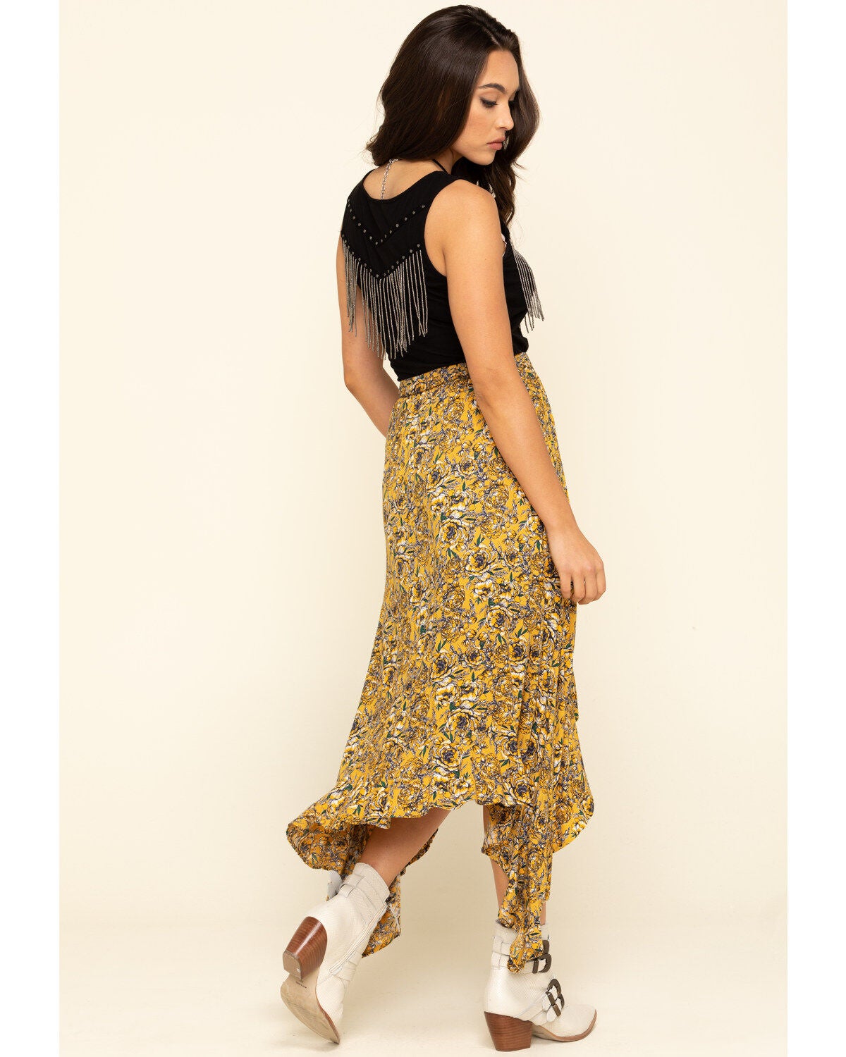 Image #5 - Rock & Roll Denim Women's Mustard Floral Hanky Skirt, , hi-res