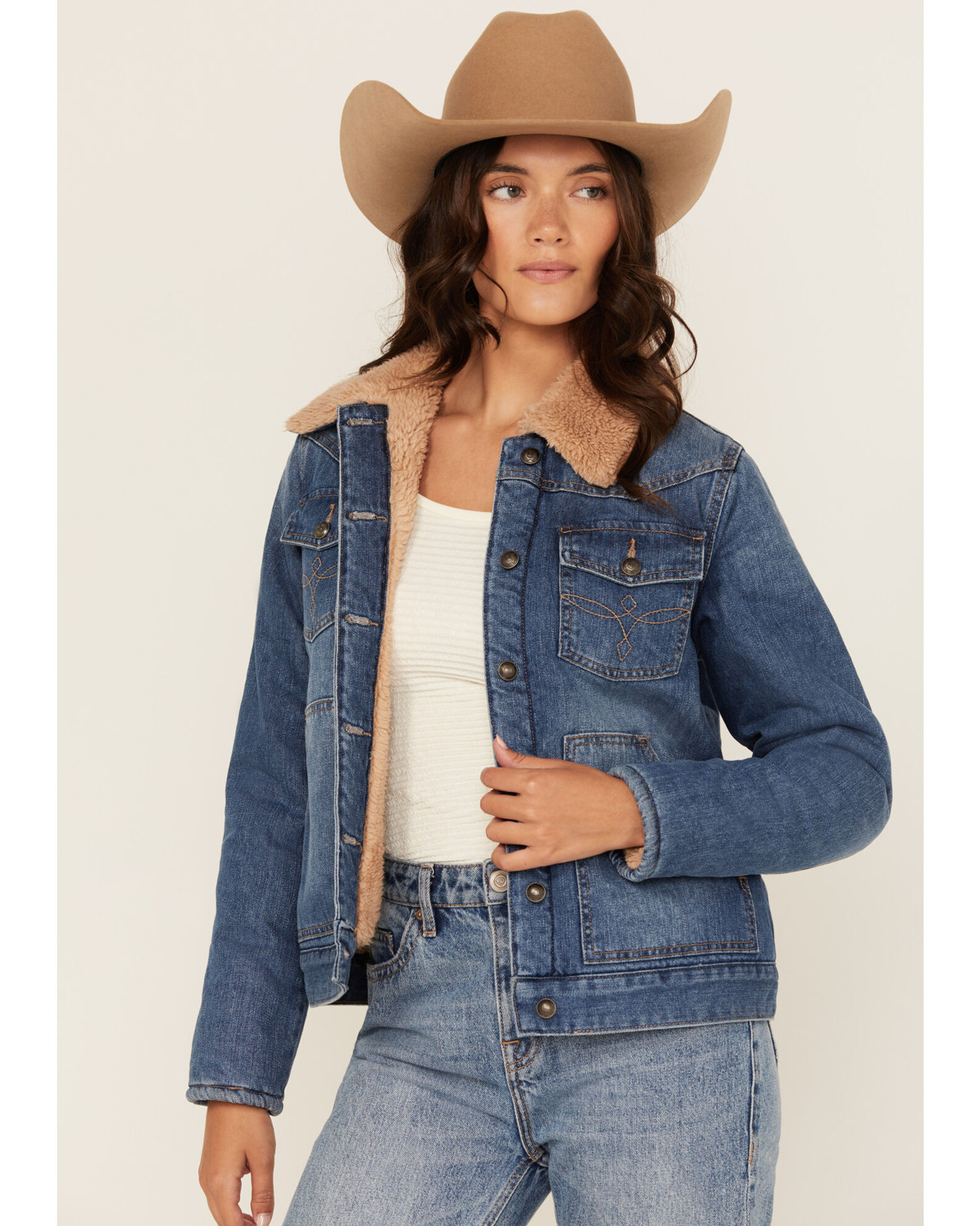 Product Name Shyanne Ranch Women s Saranac Dark Wash Sherpa Lined Button Down Denim Jacket