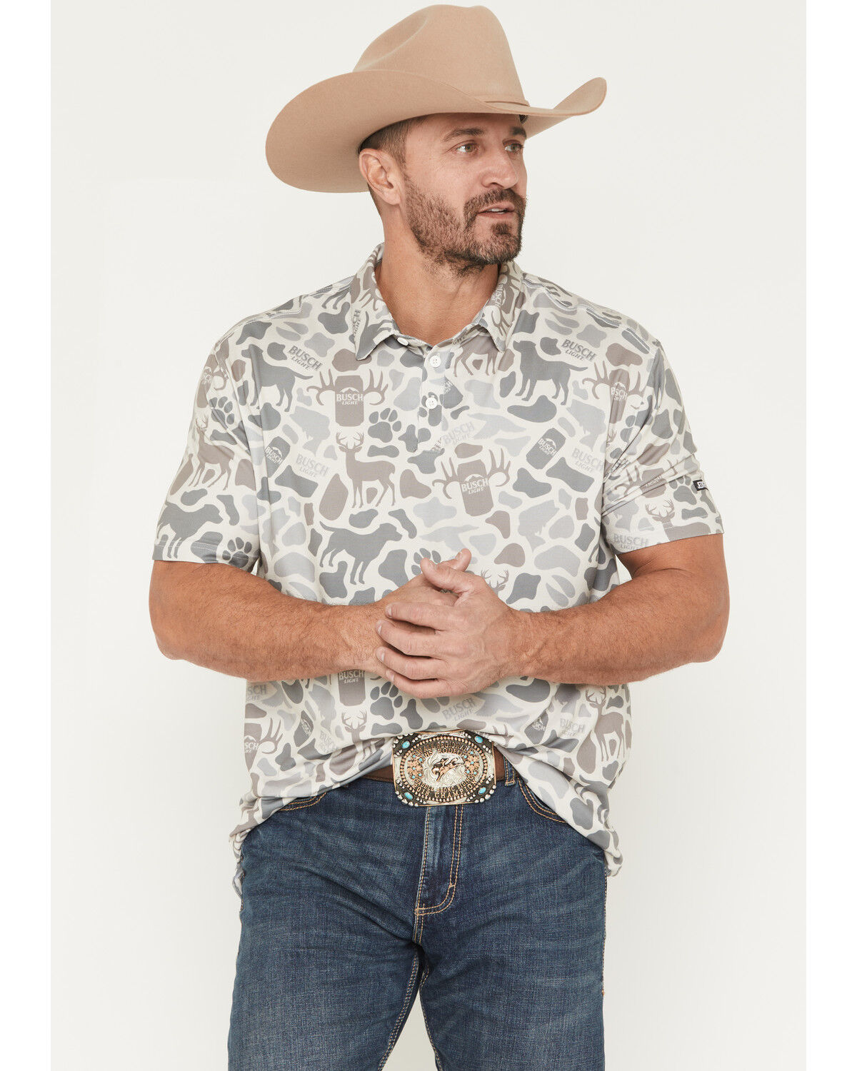 Image #1 - Buckwear Men's Busch Outdoors Short Sleeve Stretch Polo, Camouflage, hi-res