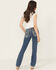 Image #1 - Miss Me Women's Dark Wash Mid Rise Pleather Border Flap Pocket 32" Bootcut Stretch Denim Jeans, Dark Wash, hi-res