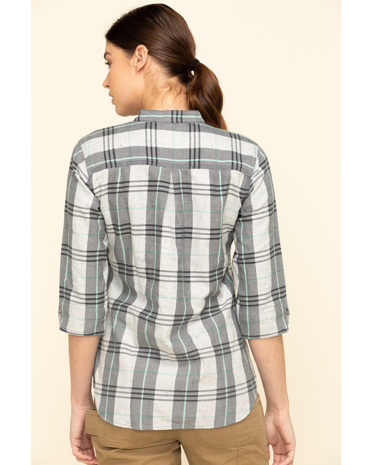 Image #2 - Carhartt Women's Twilight Relaxed 3/4 Sleeve Plaid Shirt, Dark Blue, hi-res