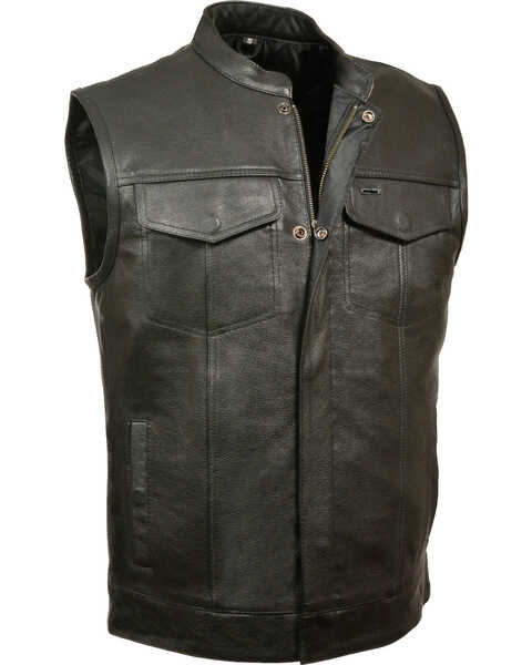 Milwaukee Leather Men's Open Neck Club Style Vest, Black, hi-res