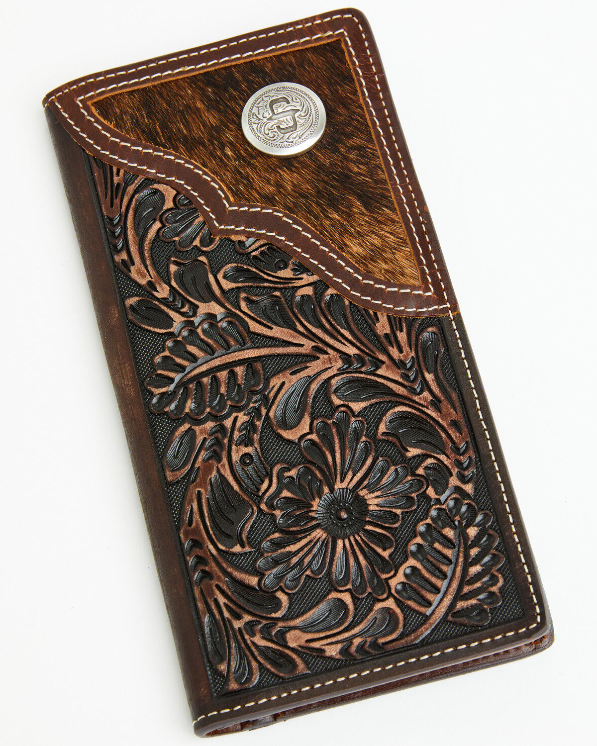 Image #1 - Stetson Men's Hair-On-Hide Concho Checkbook, Brown, hi-res