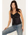 Shyanne Women's Button Front Lace Trimmed Tank Top, Black, hi-res