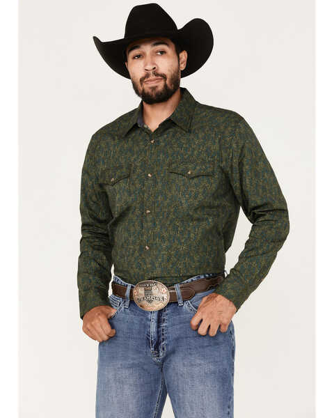 Image #1 - Moonshine Spirit Men's Limelight Paisley Print Long Sleeve Snap Western Shirt , Green, hi-res