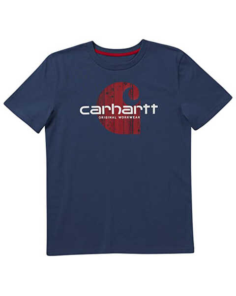 Carhartt Boys' Woodgrain C T-Shirt, Navy, hi-res