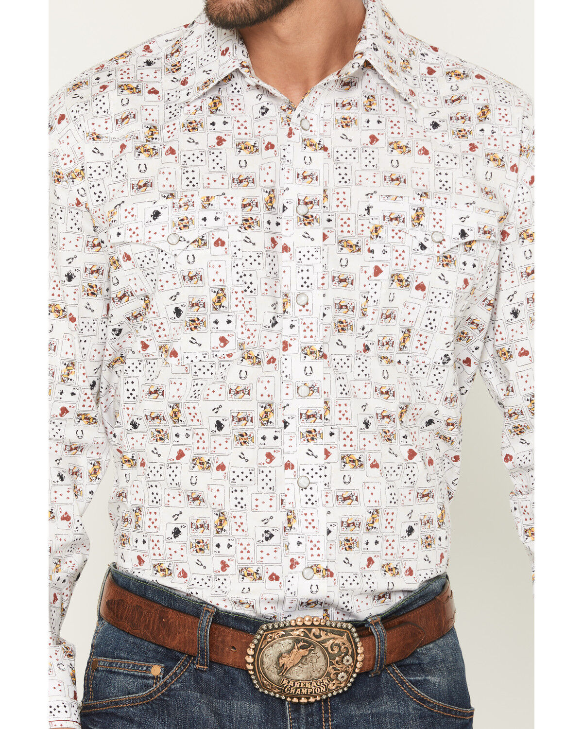Image #3 - Panhandle Slim Men's Rough Stock Vegas Print Long Sleeve Snap Stretch Western Shirt, White, hi-res