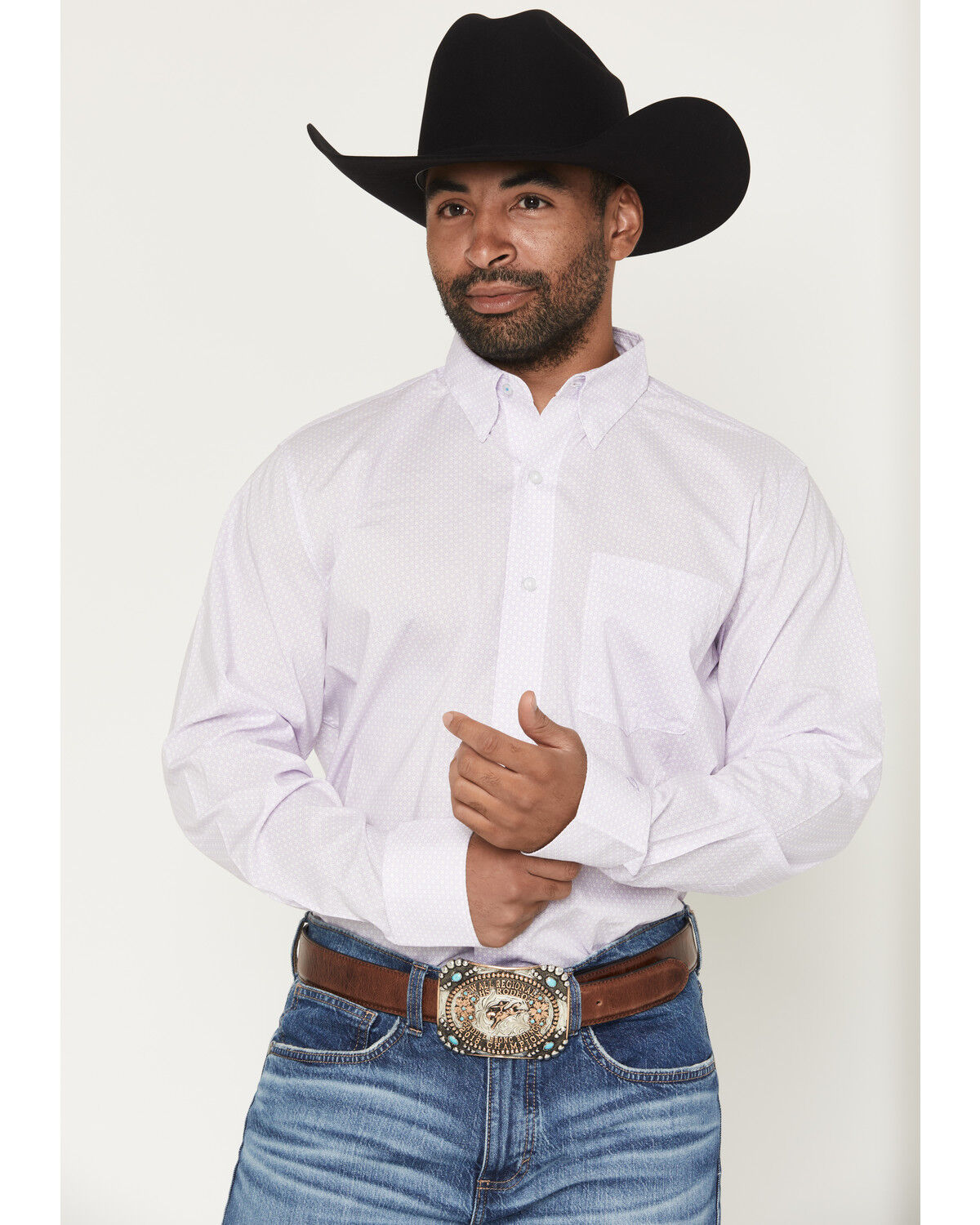 Image #1 - Wrangler X Cody Johnson Men's Geo Print Long Sleeve Button-Down Western Shirt, Light Purple, hi-res