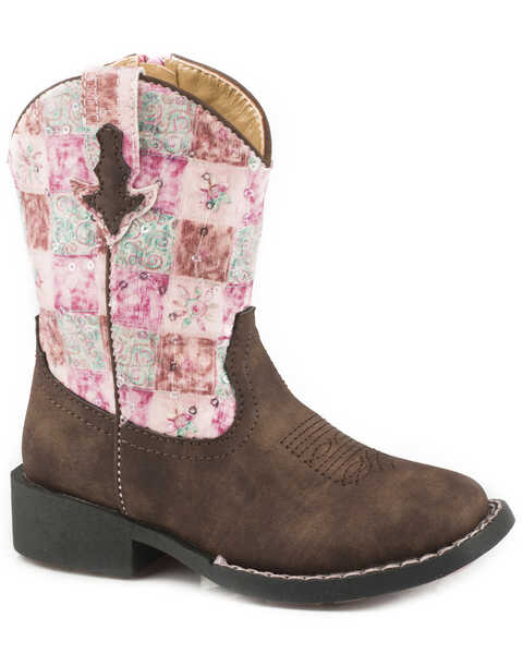 Image #1 - Roper Toddler Girls' Floral Shine Sequin Western Boots - Broad Square Toe, , hi-res