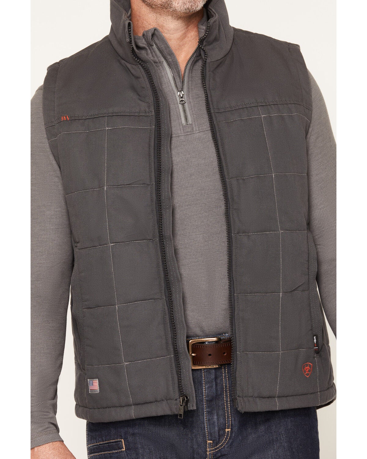 Image #3 - Ariat Men's FR Crius Insulated Zip-Front Work Vest, Grey, hi-res